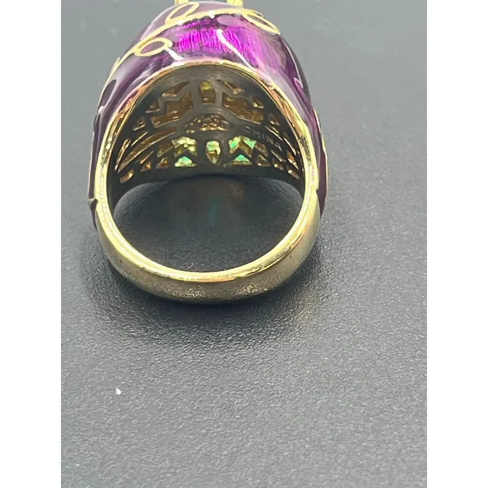 Princess Amanda Borghese Designer Purple Green Enamel‎ Cocktail Ring Sz 8.5